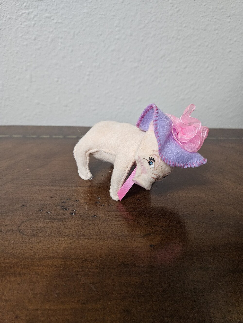 Annalee Pig Figurine with Pink & Purple Derby Hat